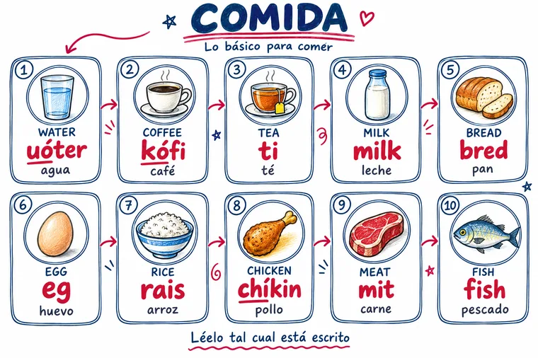 Mapa visual de Comida: el inglés, cómo se dice y su significado