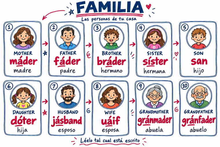 Mapa visual de Familia: el inglés, cómo se dice y su significado