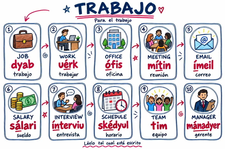 Mapa visual de Trabajo: el inglés, cómo se dice y su significado
